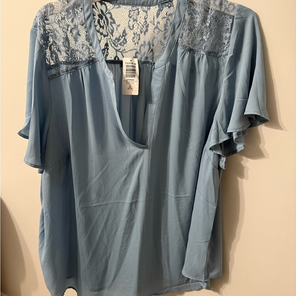 Torrid Harper Georgette Blue Lace Blouse - Picture 3 of 4